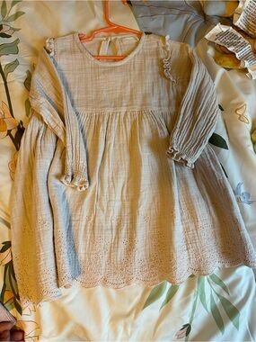 Jamie Kay Cream Gauze Long-Sleeve Dress with Eyelet Hem